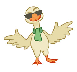 Cheerful goose on a white background