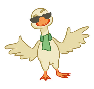 Cheerful goose on a white background