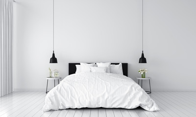 white bedroom interior for mockup, 3D rendering - obrazy, fototapety, plakaty
