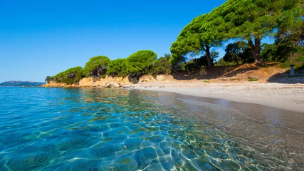 Foto auf Acrylglas Palombaggia Strand, Korsika Sonnenaufgang am Strand von Palombaggia, Korsika, im Sommer
