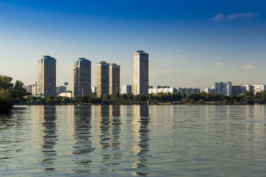 Strogino district of Moscow, Russia. Moskva River.