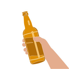 man's hand holding a bottle of beer vector illustration flat