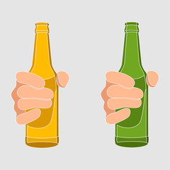 man's hand holding a bottle of beer vector illustration flat 