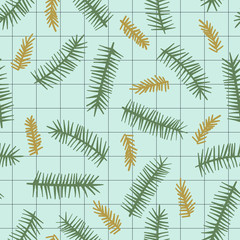 Christmas and Happy New Year seamless pattern with coniferous branches.