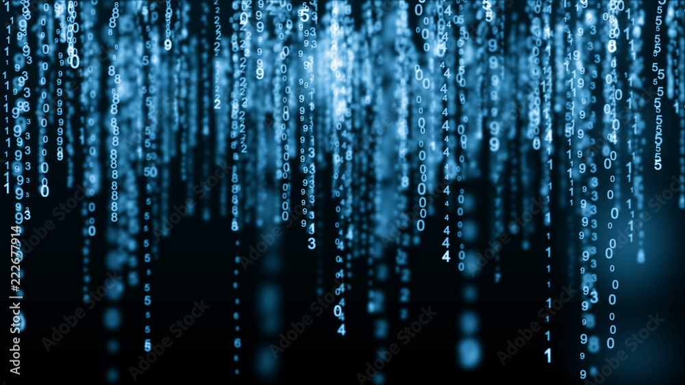 Aufkleber Digital background blue matrix. Binary computer code. Hacker concept. 3d rendering