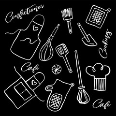 Confectionery emblem black ink line art vector icon for sweet shop sign and cafe app.