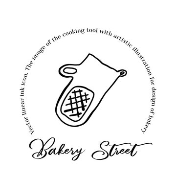 Bakery badge cafe with black ink line art vector icon for sweet shop sign and cafe app.