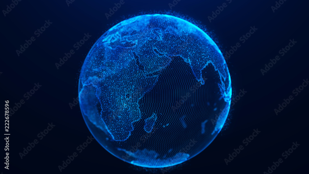Aufkleber Global planet background. Global network planet Earth. 3D rendering. World map point.