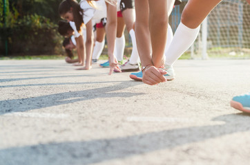 Handball team stretching