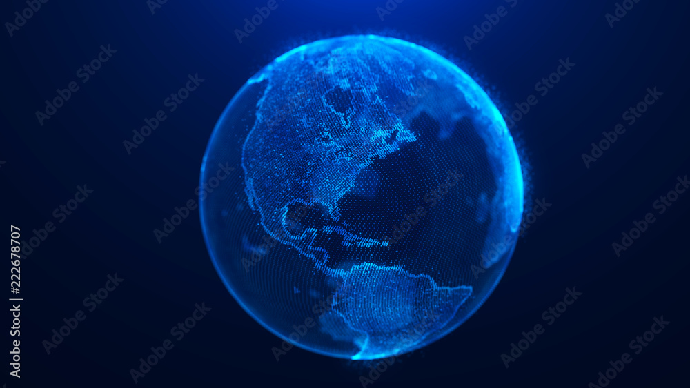Poster Global planet background. Global network planet Earth. 3D rendering. World map point.