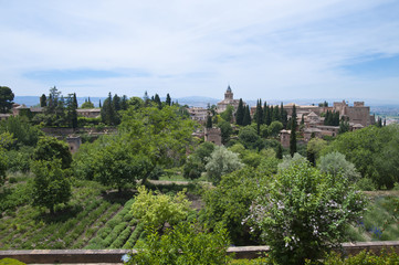 Fototapeta na wymiar Blick von Generalife auf Alhambra, Granada, Andalusien, Spanien