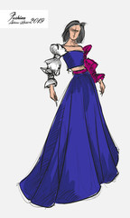 Fototapeta premium Fashion girl Sketch. Stylish fashion model. Pretty young girl.