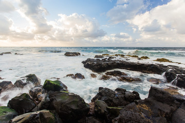 Fototapeta na wymiar Seascape with rocky shore, atlantic ocean water on Tenerife, Spain