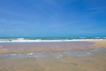 "Morro Branco" beach waves, blue sky and sea in Ceará Brazil