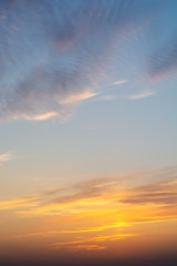 Fiery orange summer dramatic sunset or sunrise cloudscape