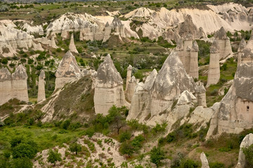 Fototapeta na wymiar Goreme, Turkey - there are about 350 churches and chapels from Byzantine times, carved in soft rock, characteristic of Cappadocia. The place is on the UNESCO World Heritage List