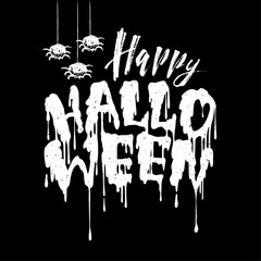 Happy Halloween vector handwritten lettering with Flowing blood with spaders.