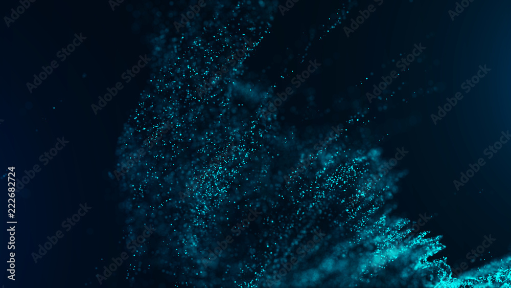 Poster Big data visualization. Digital background. Analytics representation. Wave of particles. 4k rendering.
