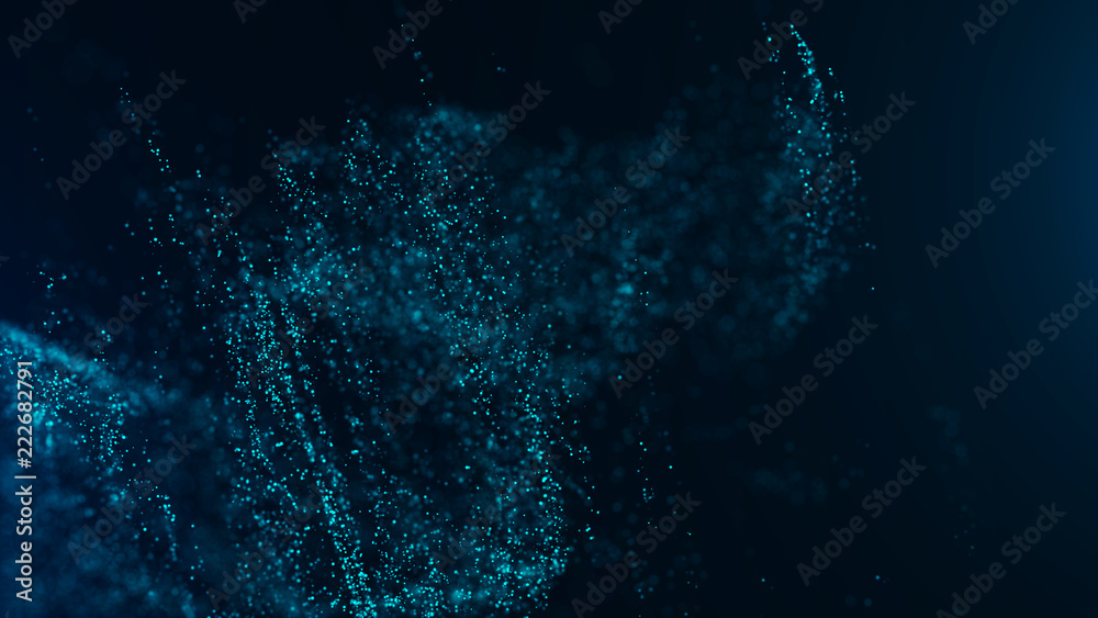 Poster Big data visualization. Digital background. Analytics representation. Wave of particles. 4k rendering.