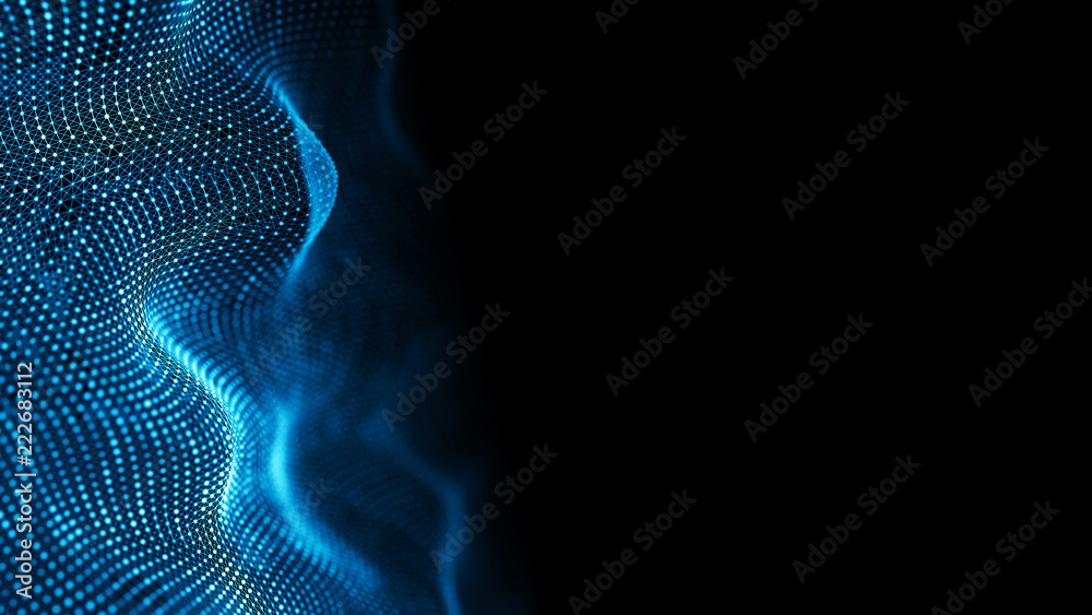 Poster Data technology background. Abstract background. Connecting dots and lines on dark background. 3D rendering. 4k.