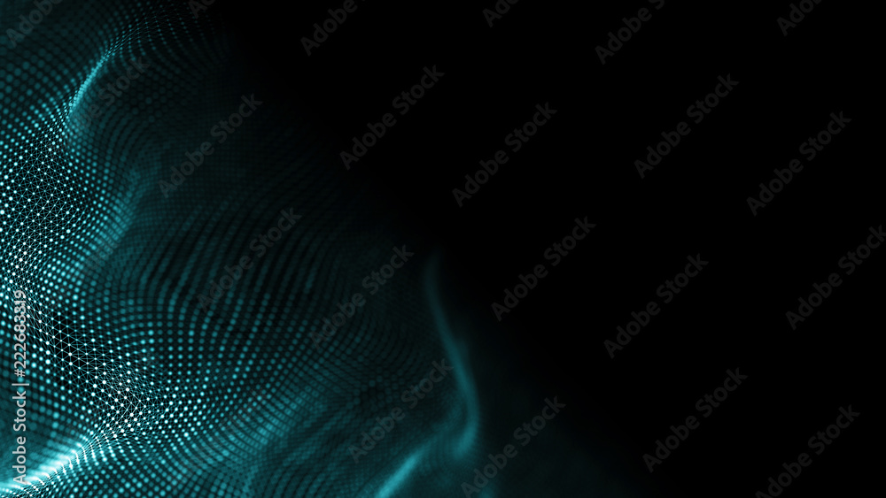 Poster Data technology background. Abstract background. Connecting dots and lines on dark background. 3D rendering. 4k.