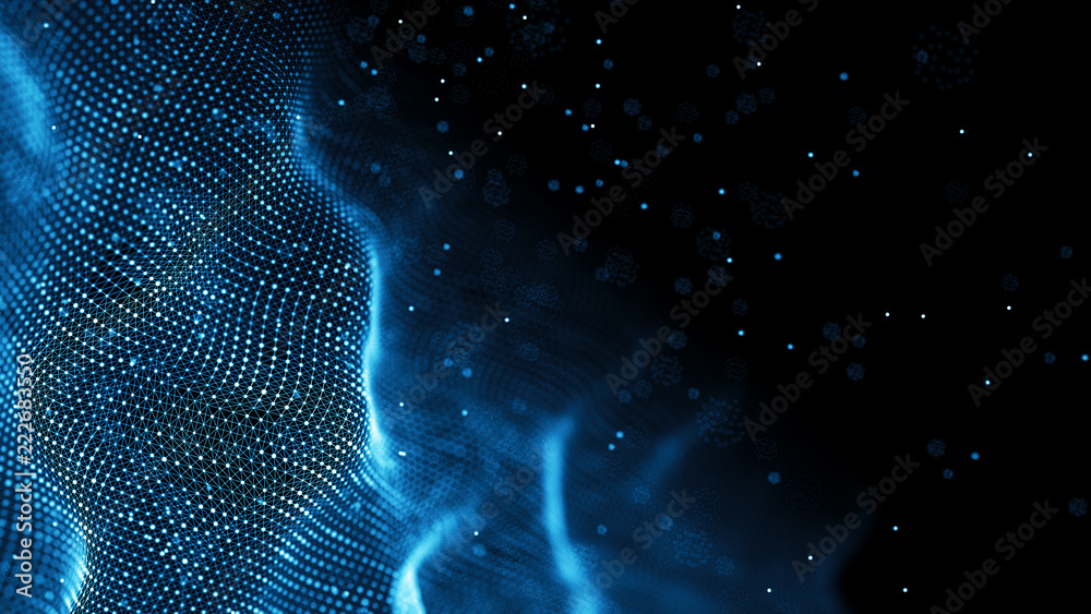 Aufkleber Data technology background. Abstract background. Connecting dots and lines on dark background. 3D rendering. 4k.