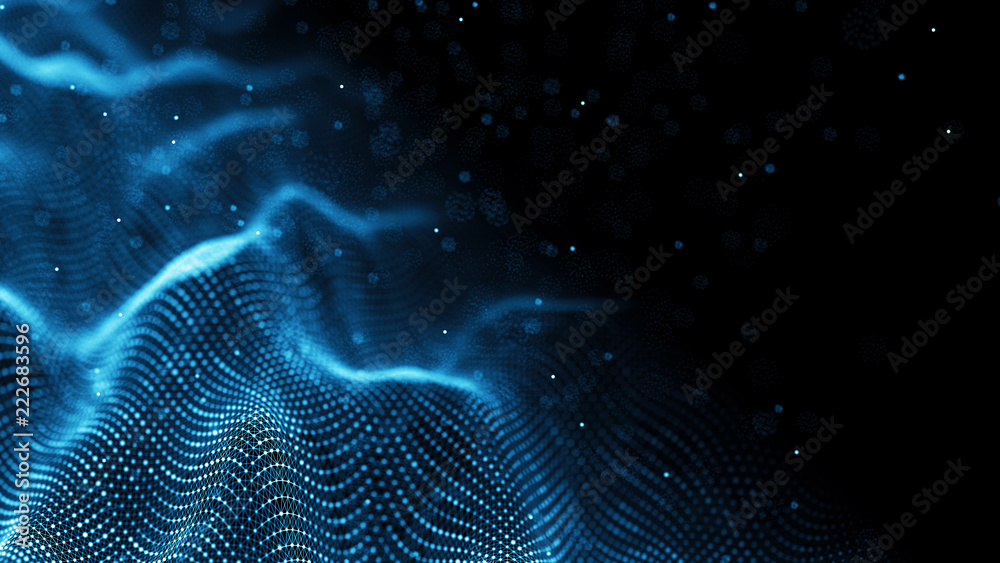 Aufkleber Data technology background. Abstract background. Connecting dots and lines on dark background. 3D rendering. 4k.