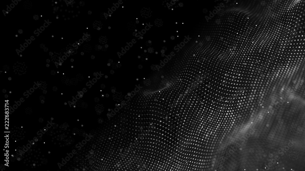 Poster Data technology background. Abstract background. Connecting dots and lines on dark background. 3D rendering. 4k.