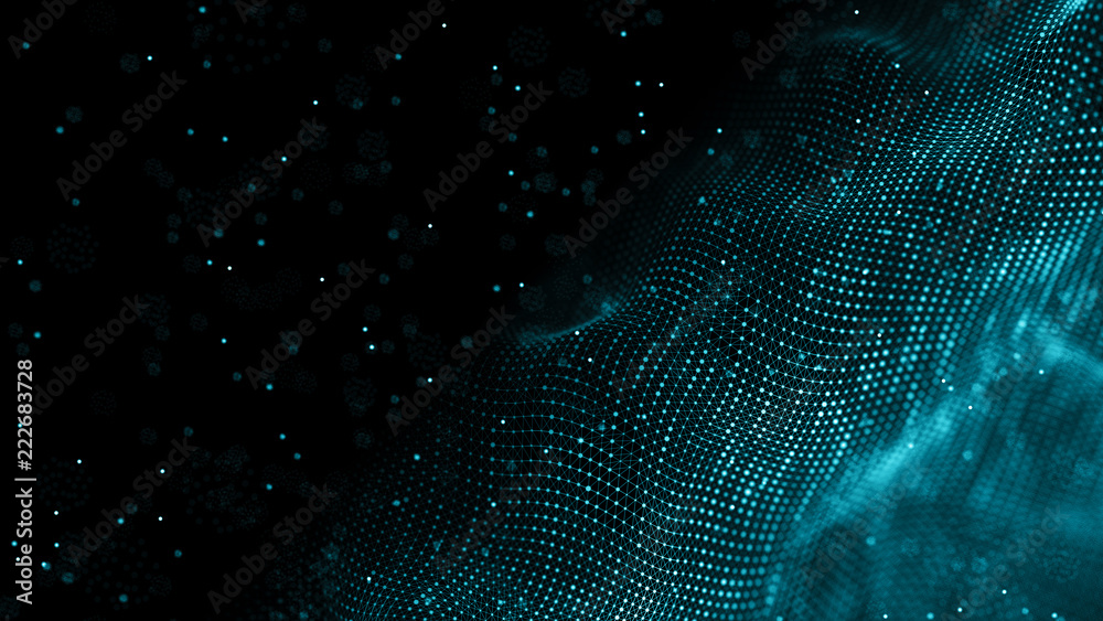Poster Data technology background. Abstract background. Connecting dots and lines on dark background. 3D rendering. 4k.