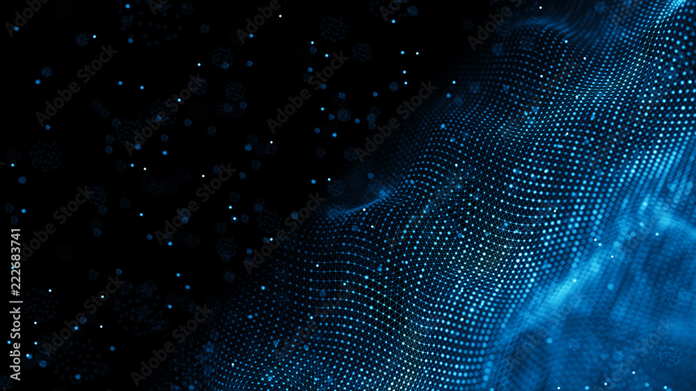 Poster Data technology background. Abstract background. Connecting dots and lines on dark background. 3D rendering. 4k.