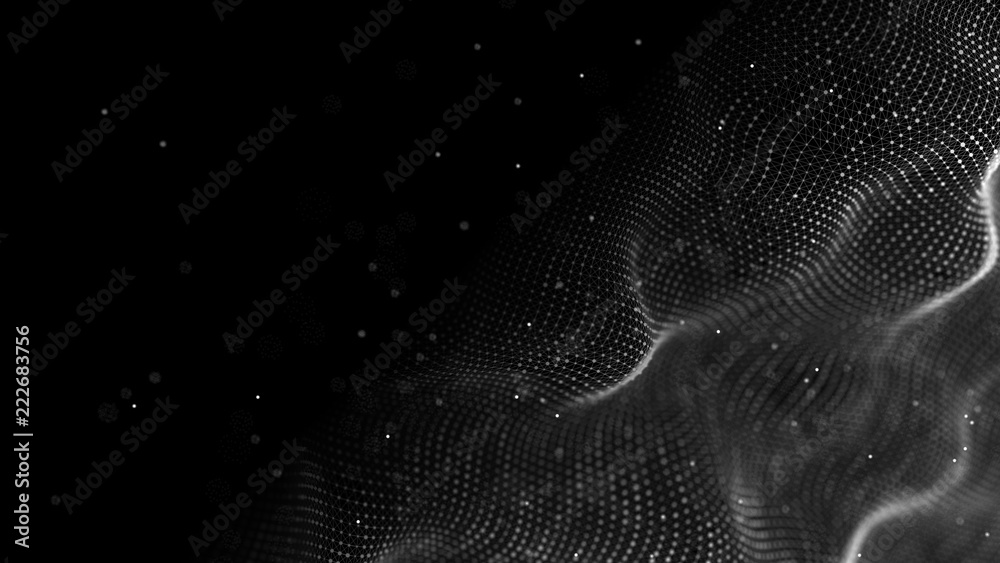 Poster Data technology background. Abstract background. Connecting dots and lines on dark background. 3D rendering. 4k.