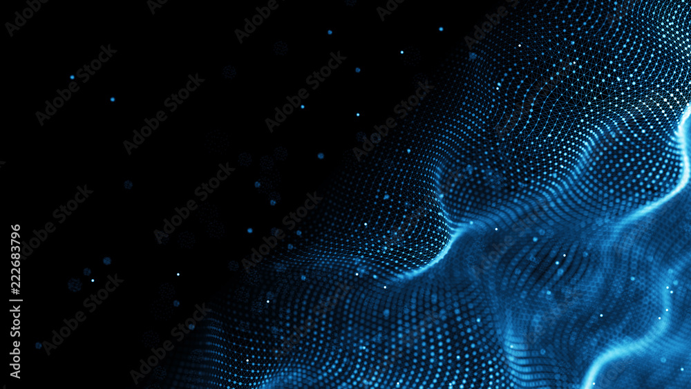 Fototapete Data technology background. Abstract background. Connecting dots and lines on dark background. 3D rendering. 4k.
