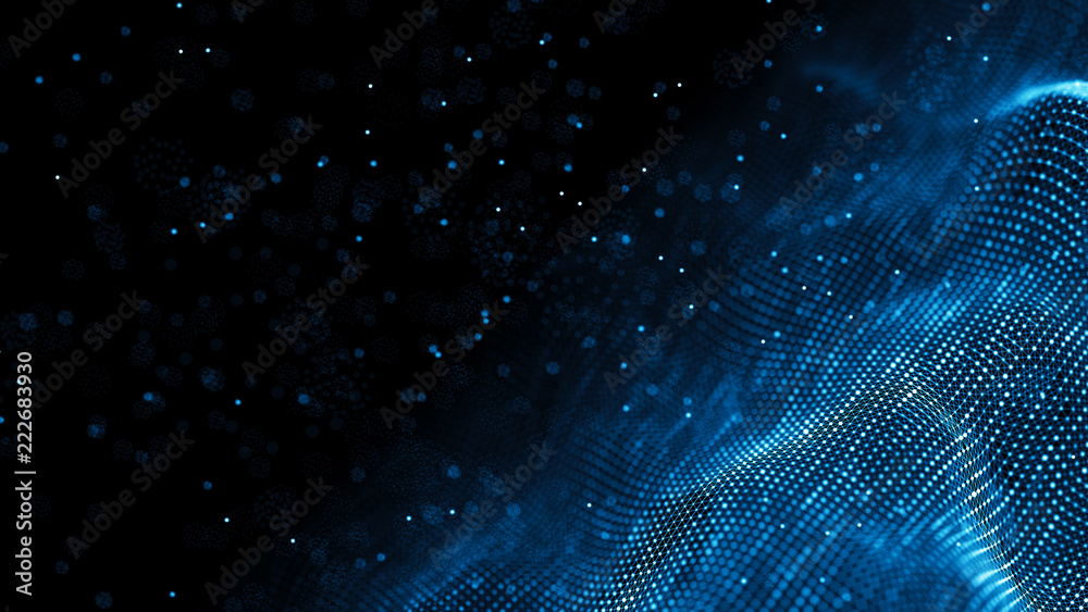 Leinwandbilder Data technology background. Abstract background. Connecting dots and lines on dark background. 3D rendering. 4k.