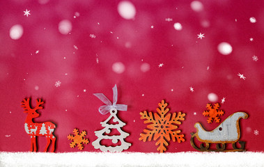 Christmas and New Year card /  figures of deers, snowflakes,christmas tree,sledge,bullfinches