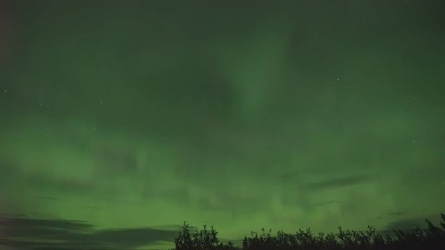 Realistic real time (not timelapse) aurora borealis (northern lights) in Whitehorse, Canada, at 01:48 on September 11, 2018 with 20mm wide-angle lenz