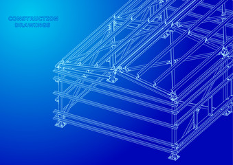 Building. Metal constructions. Volumetric. Orange