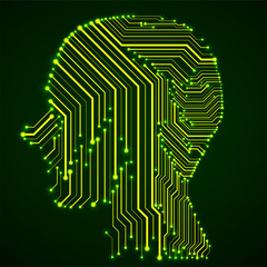 Abstract neon human head with circuit board. Vector