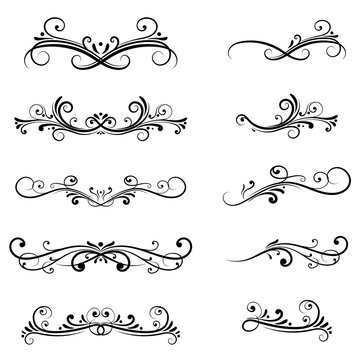 Dividers. Filigree floral decorations isolated on white background
