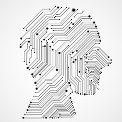 Abstract human head with circuit board. Vector