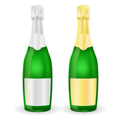 Bottles of sparkling wine or champagne. With silver and golden labels