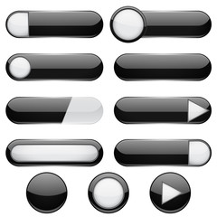 Black menu buttons. 3d oval web icons