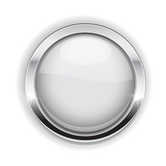 White button with chrome frame. Round glass shiny 3d icon