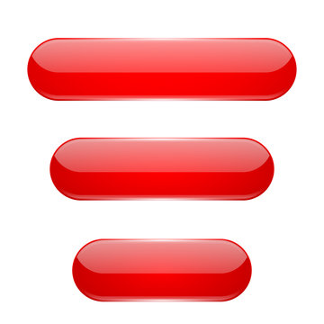Red oval buttons. 3d glass menu icons