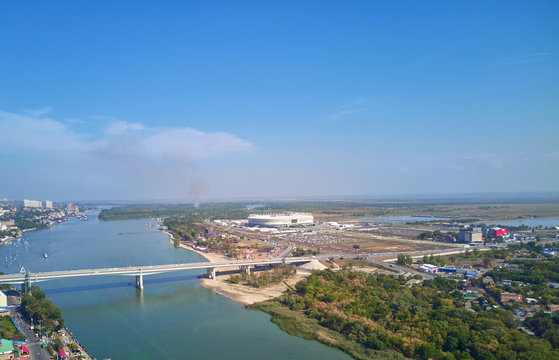 aerial view of the bridge over the river