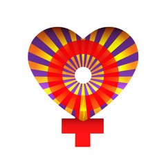 Valentines Day or 8 March heart with gender sign women creative. A symbol of love red and orange tones. Icon for graphic design, logo a happy love. Vector for days beloved womans. Venus sun