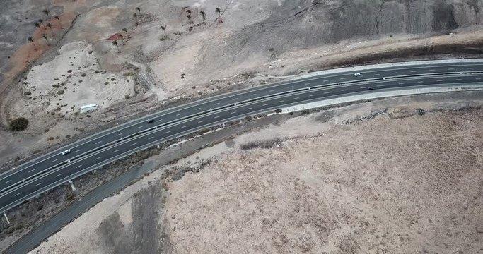 Aerial view of FV-2 motorway and mountain in Fuerteventura 5, Canary Islands, Spain