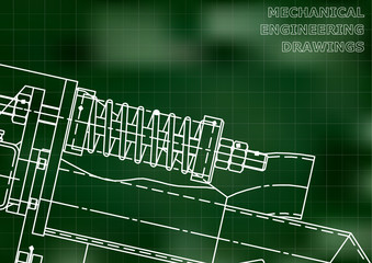 Mechanical engineering drawings. Background for inscription. Cover, Corporate Identity. Green. Grid