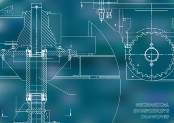 Blueprints. Mechanical engineering drawings. Cover. Banner. Technical Design. Blue. Grid