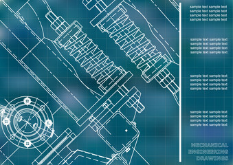 Mechanical engineering drawings. Cover, Label, Background for inscription. Corporate Identity. Blue. Grid