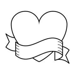 Heart with ribbon banner in black and white